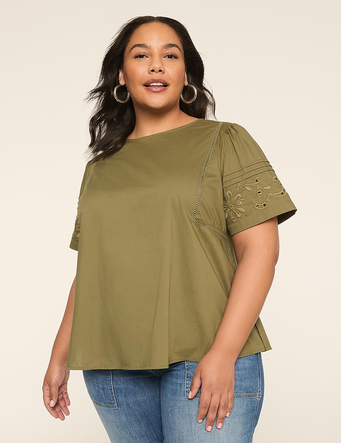 Embroidered Flutter-Sleeve Popover Blouse Product Image 1