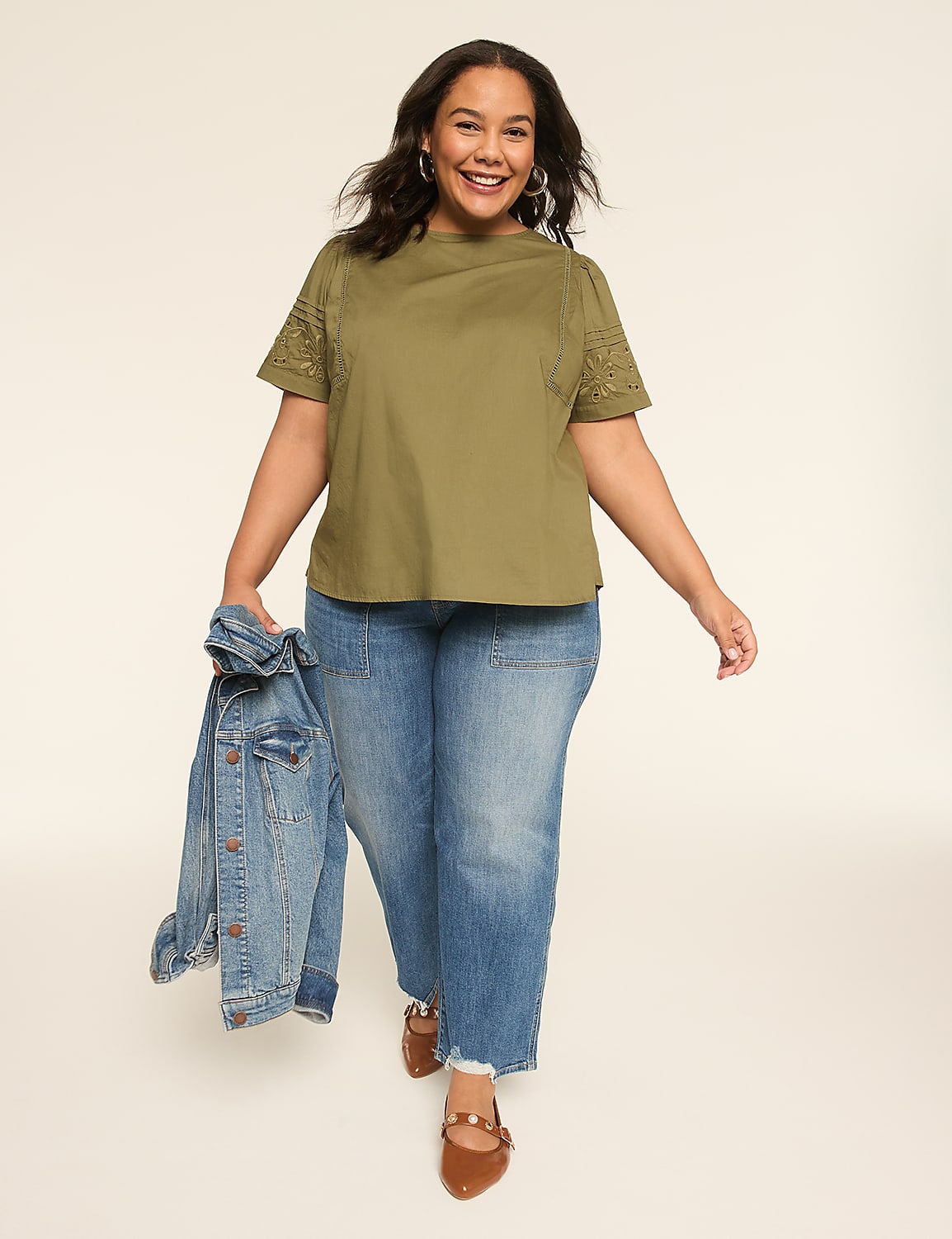 Embroidered Flutter-Sleeve Popover Blouse Product Image 3