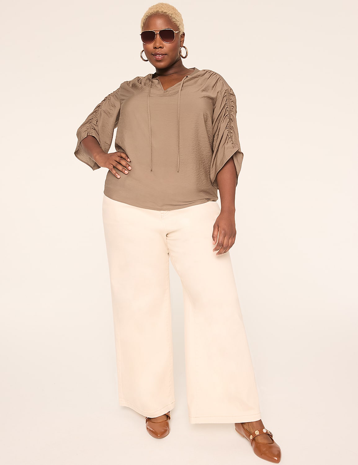 Relaxed 3/4-Sleeve Notch-Neck Popover Product Image 3