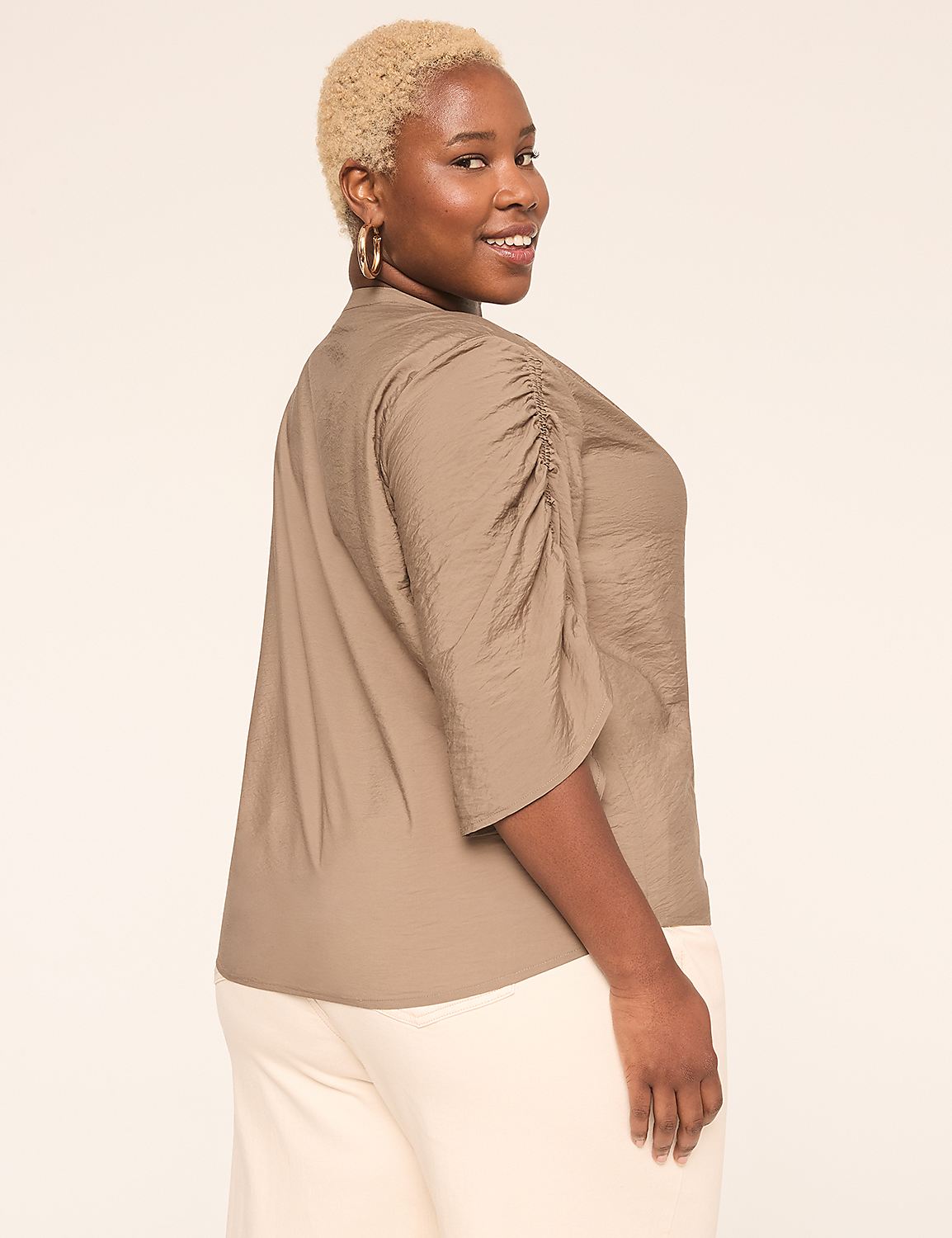 Relaxed 3/4-Sleeve Notch-Neck Popover Product Image 2