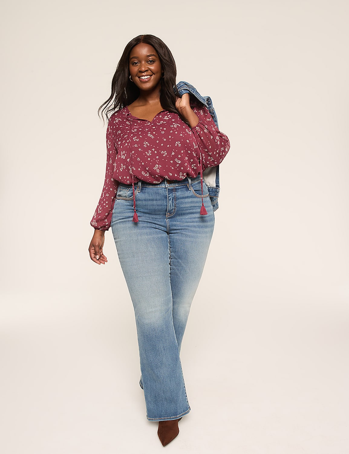 Tassel-Tie Notch-Neck Popover Blouse Product Image 3