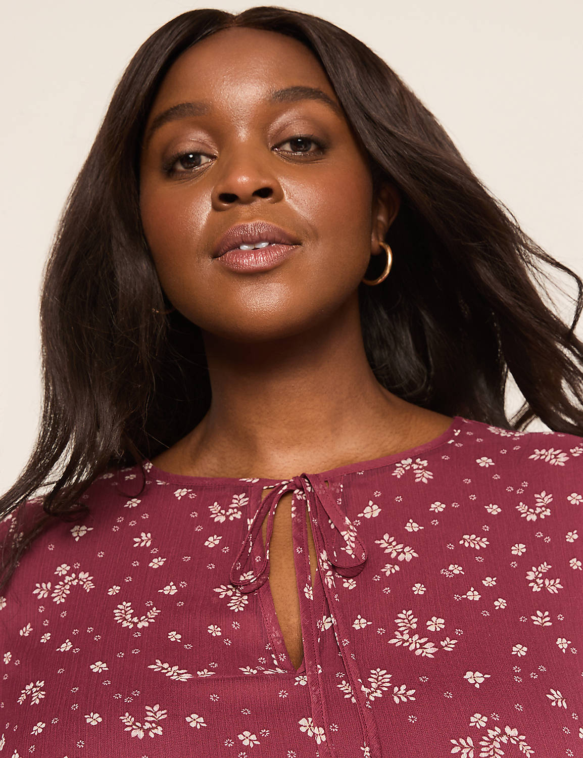 Tassel-Tie Notch-Neck Popover Blouse Product Image 4