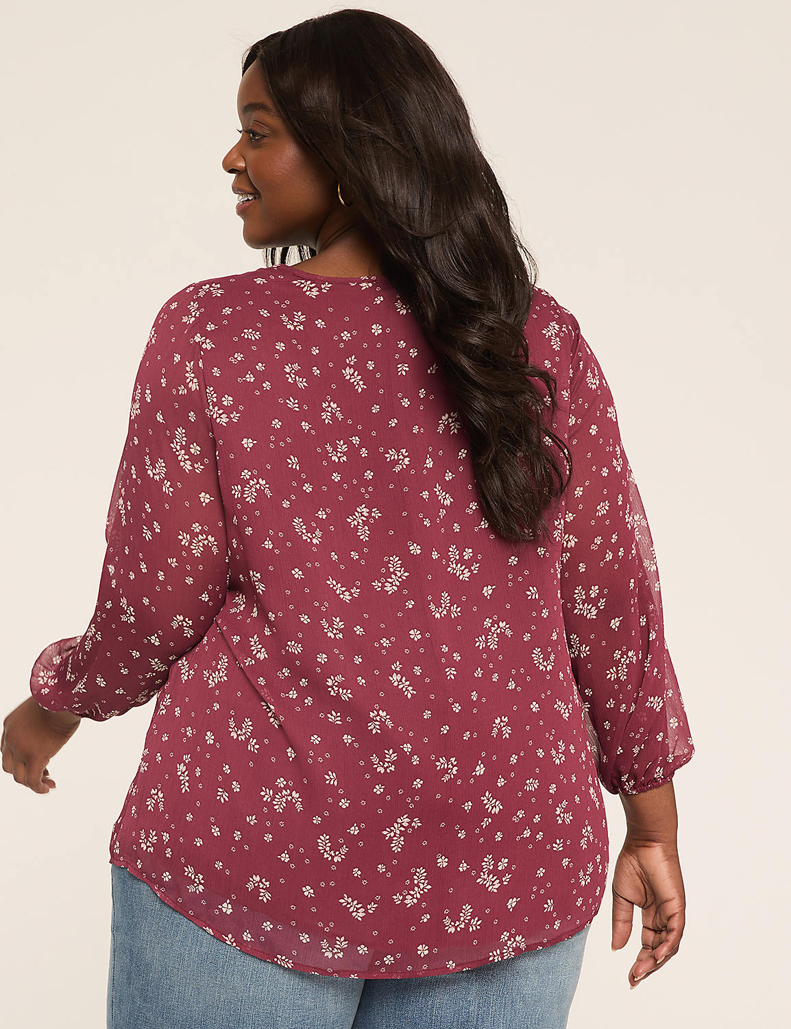 Tassel-Tie Notch-Neck Popover Blouse Product Image 2