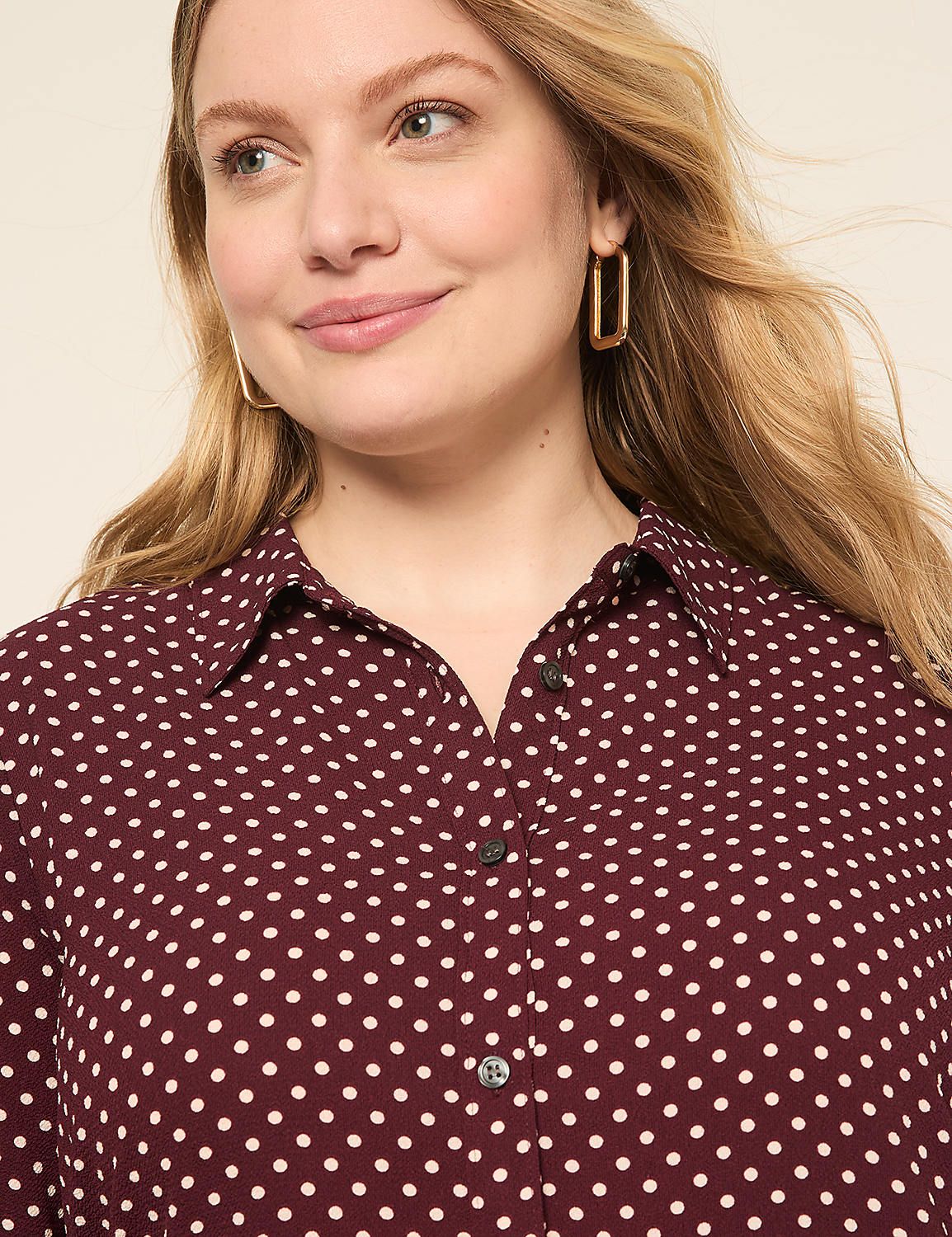 Long-Sleeve Collared Button-Down Blouse | LaneBryant