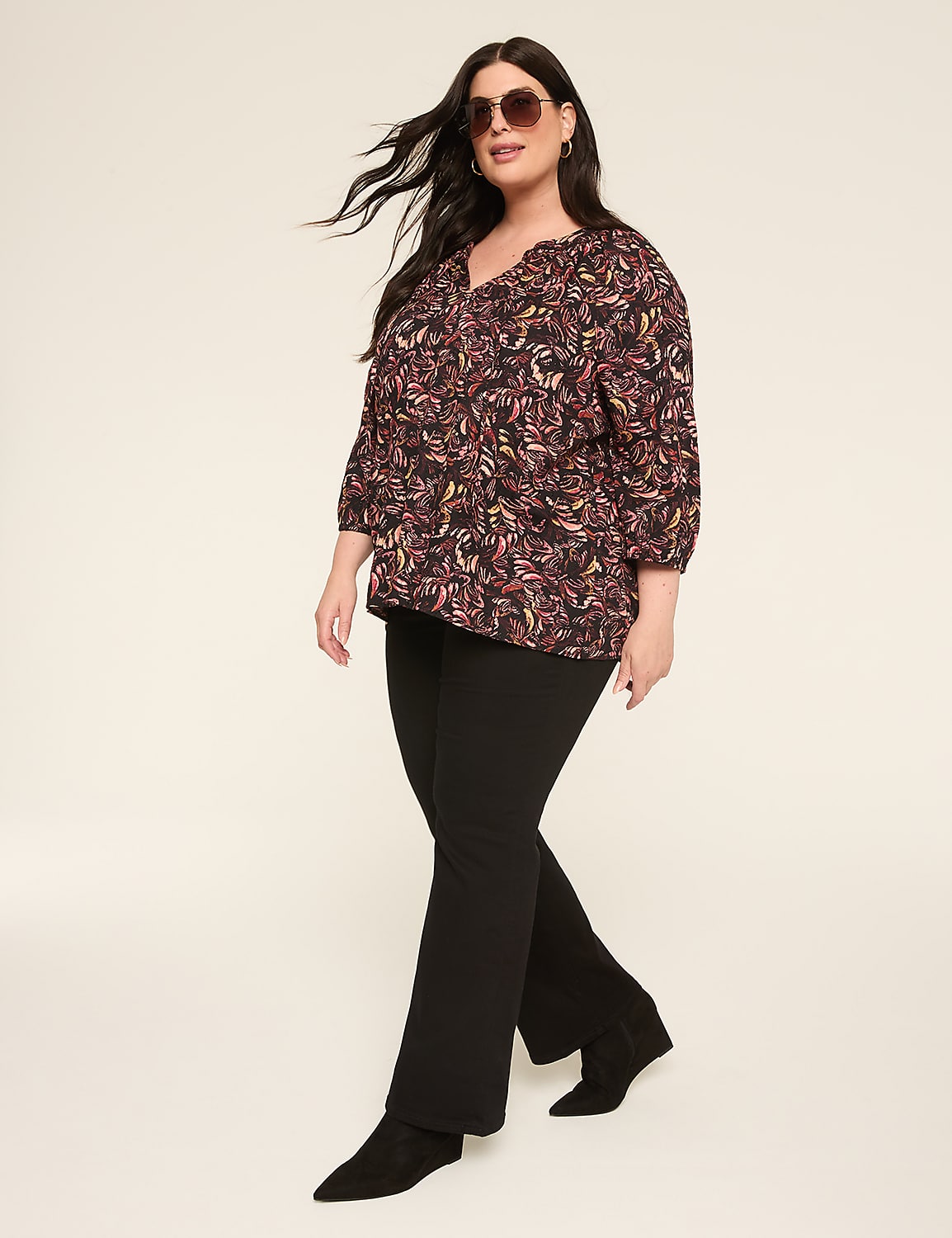 Swing 3/4-Sleeve Split-Neck Popover Blouse Product Image 3