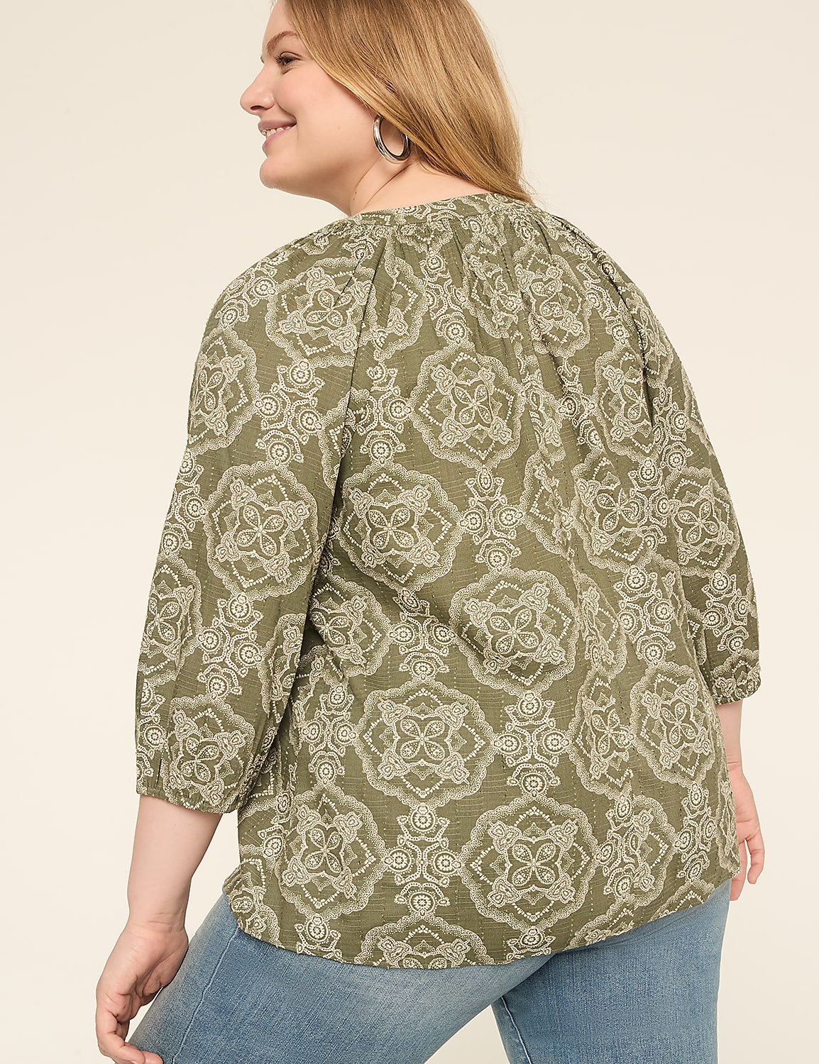 Swing 3/4-Sleeve Split-Neck Popover Blouse Product Image 2