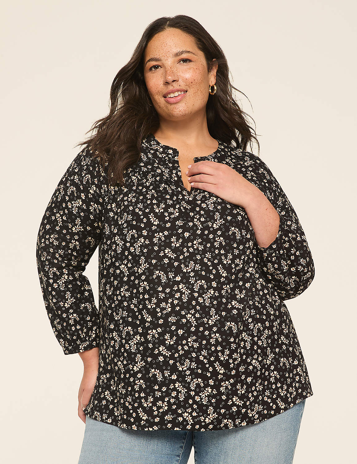 Bracelet-Sleeve Smocked-Shoulder Popover Blouse Product Image 1