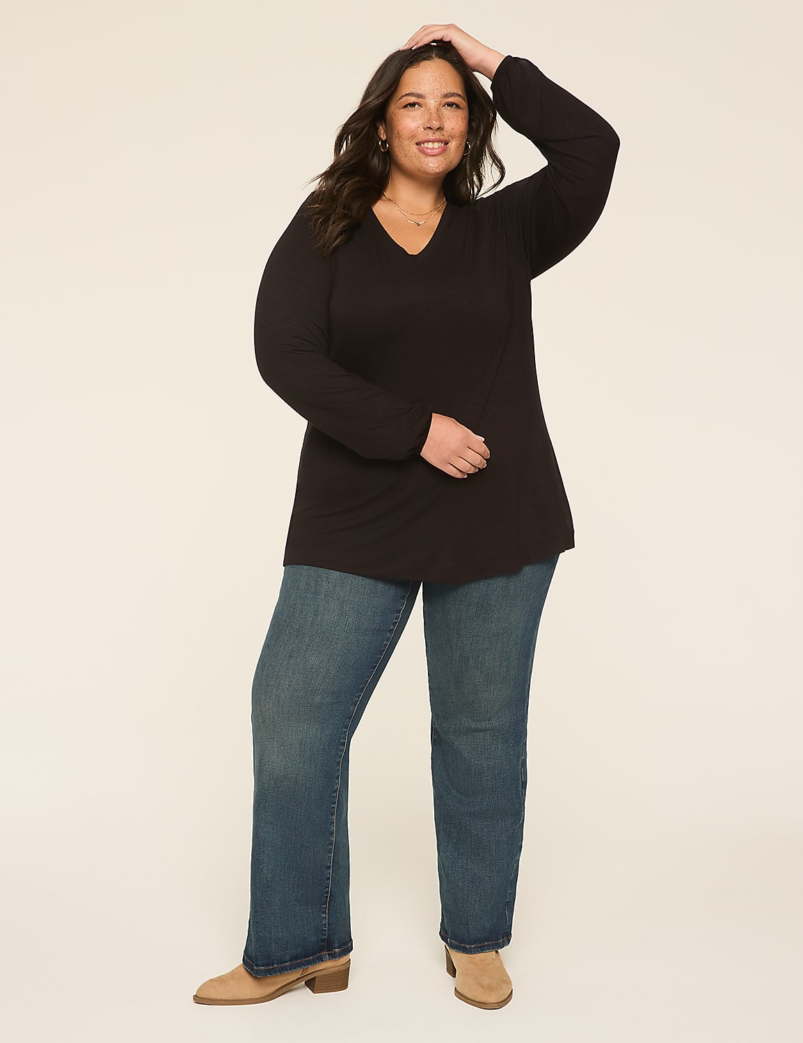 Blouson-Sleeve V-Neck Top Product Image 3