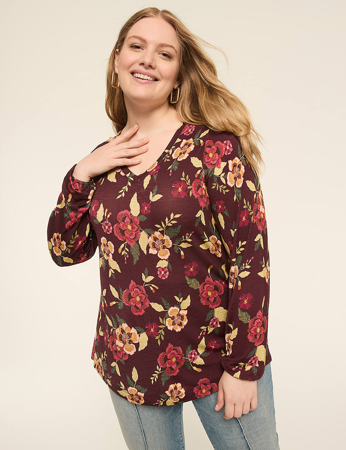 Blouson-Sleeve V-Neck Top Product Image 1