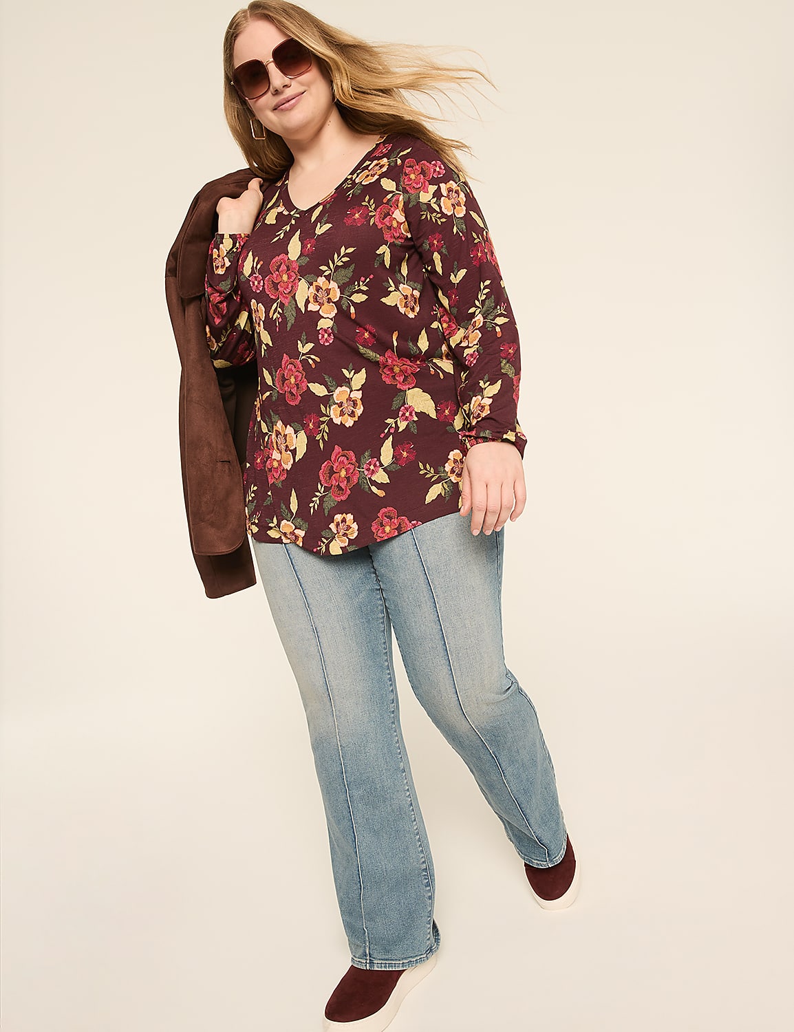 Blouson-Sleeve V-Neck Top Product Image 3