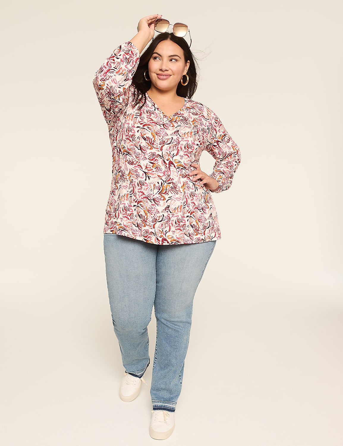 Blouson-Sleeve V-Neck Top Product Image 3