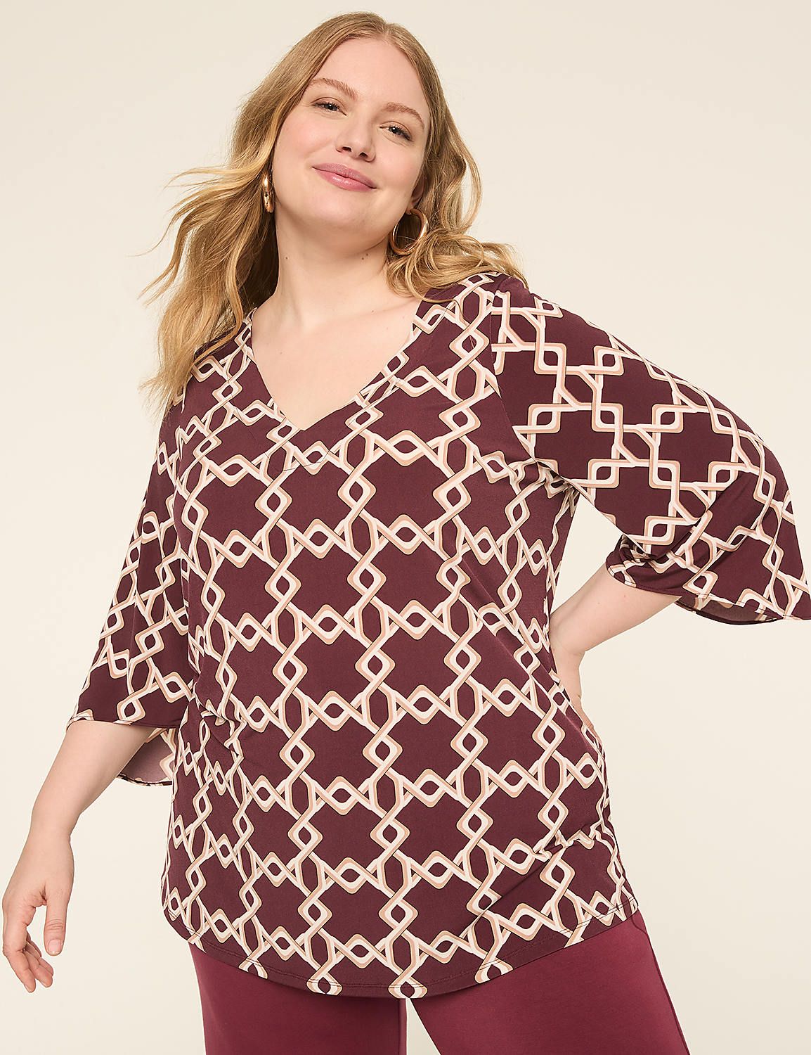 3/4-Sleeve V-Neck Tunic Top Product Image 1