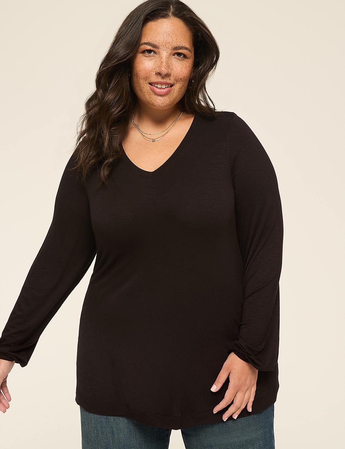 Blouson-Sleeve V-Neck Top Product Image 1