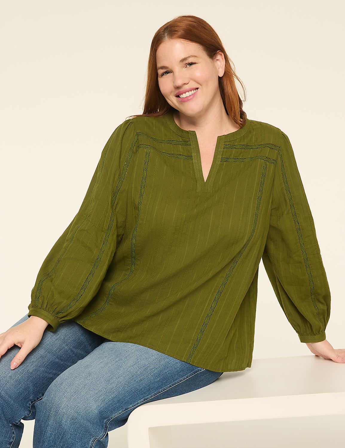 Trim-Detail Split-Neck Popover Blouse Product Image 1