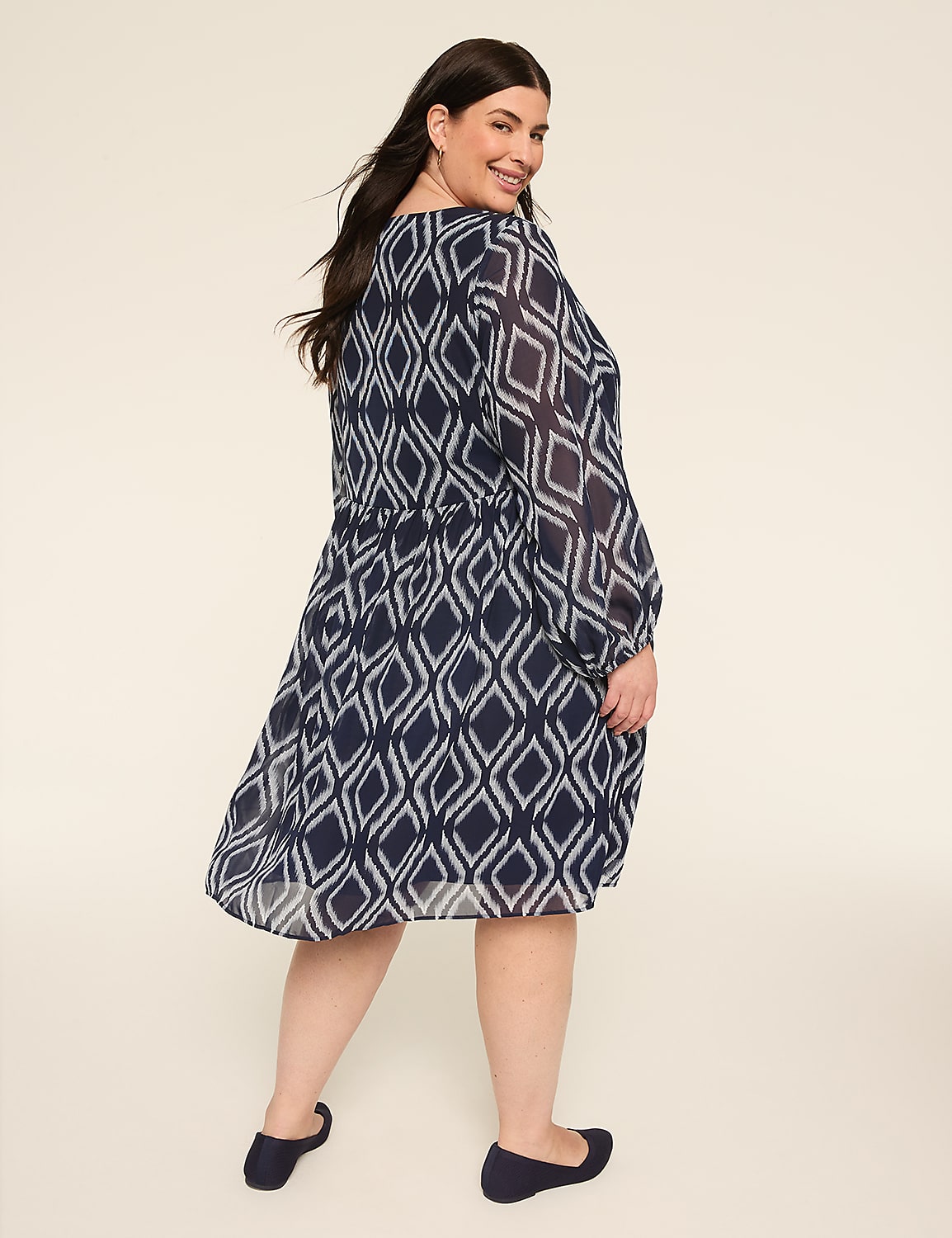 Long-Sleeve Split-Neck Dress Product Image 2
