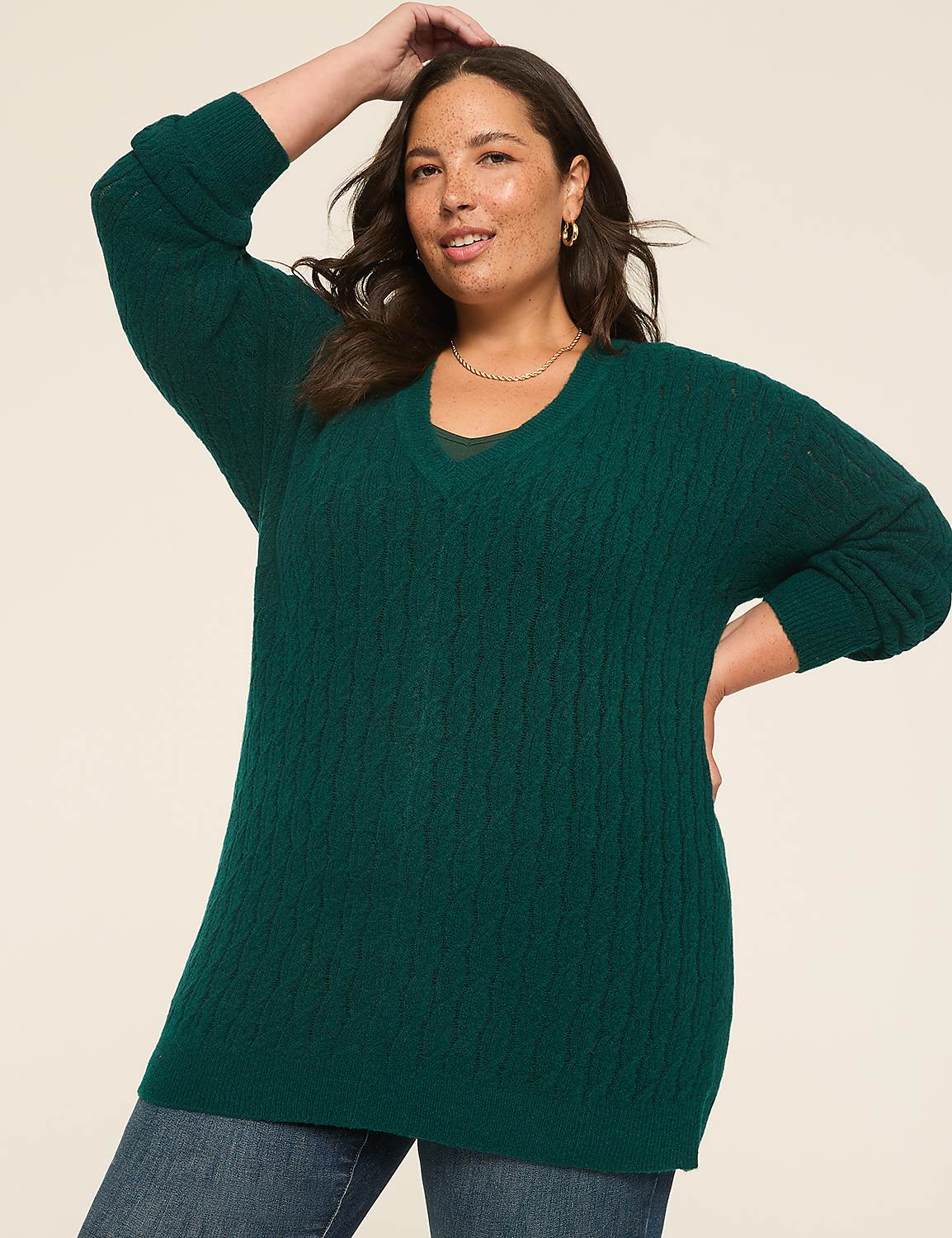 V-Neck Cable Knit Pullover Sweater Product Image 1