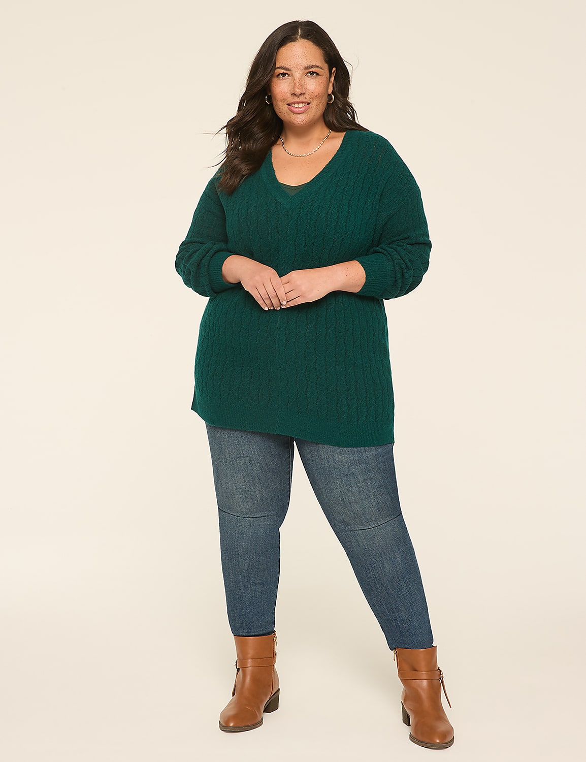 V-Neck Cable Knit Pullover Sweater Product Image 3