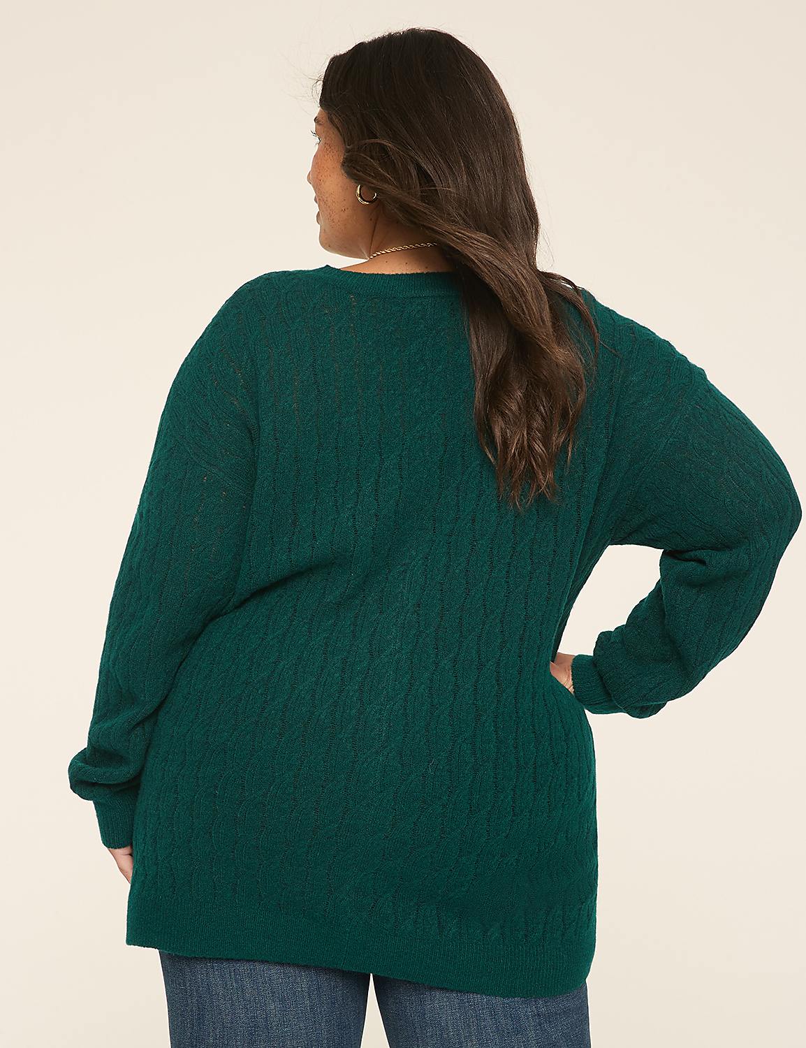 V-Neck Cable Knit Pullover Sweater Product Image 2