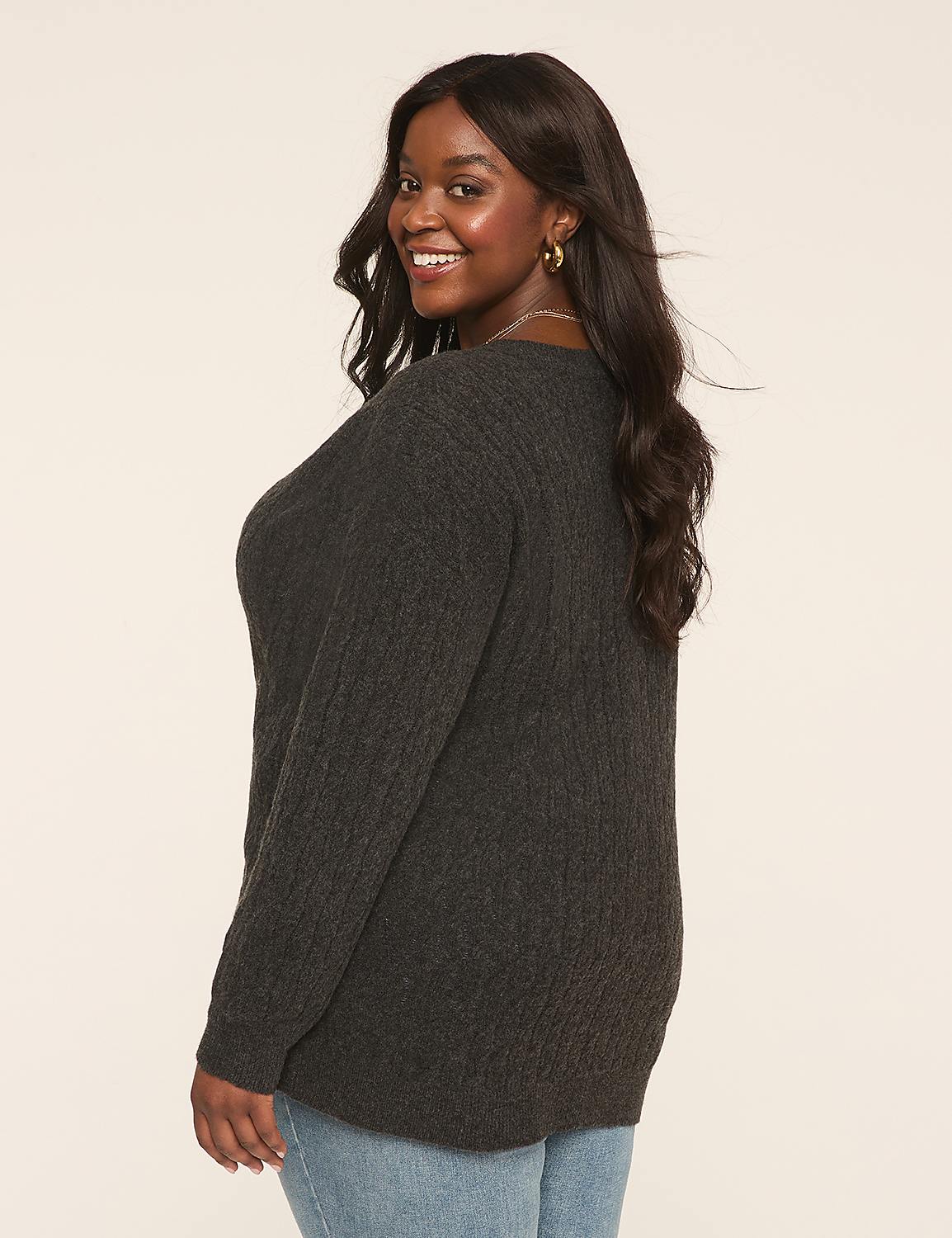 V-Neck Cable Knit Pullover Sweater Product Image 2