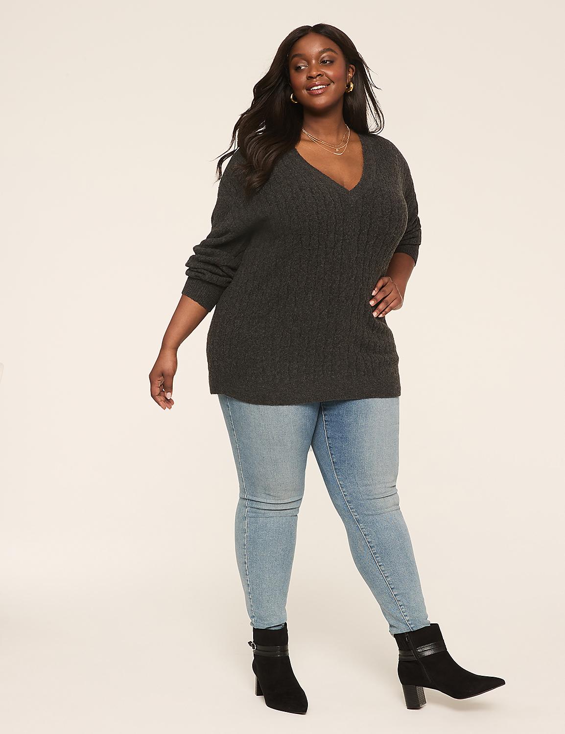 V-Neck Cable Knit Pullover Sweater Product Image 3