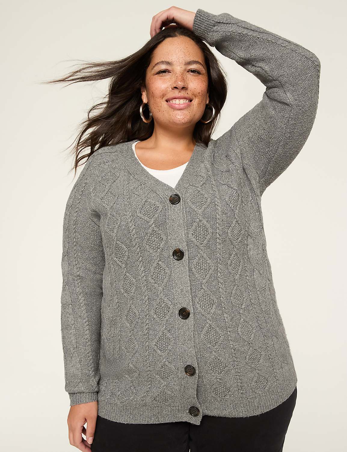 Cable Knit Button-Front Cardigan Product Image 1