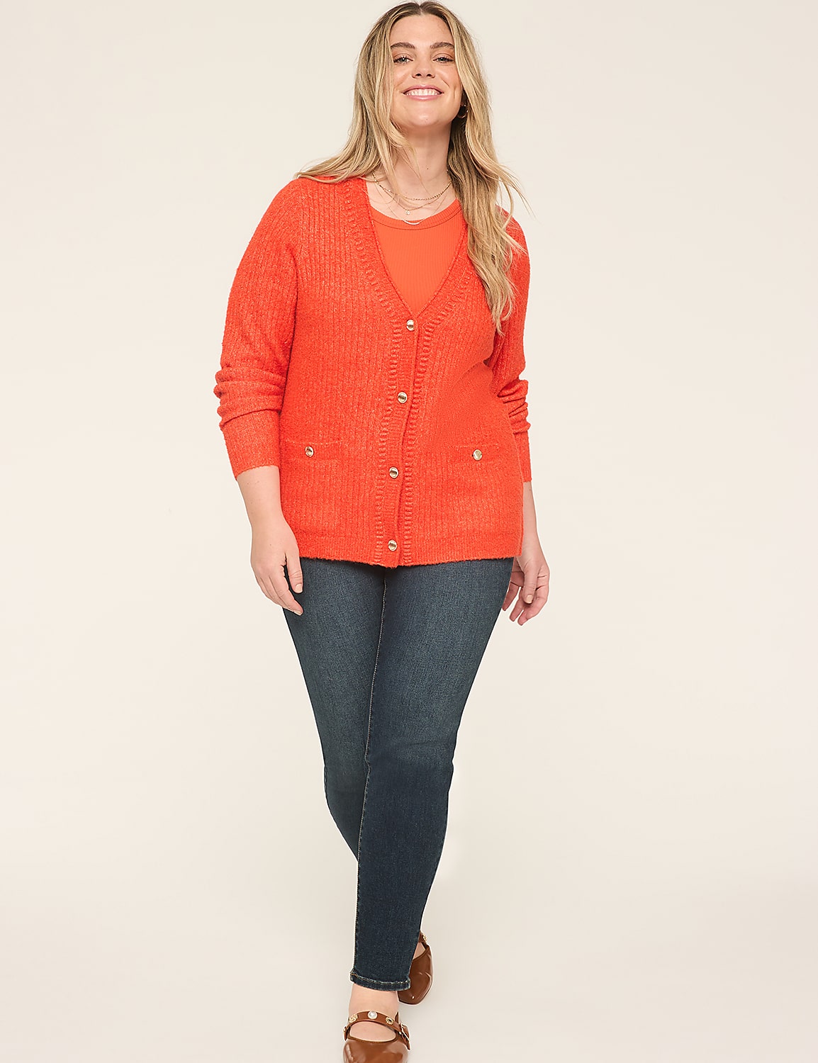 Long-Sleeve Button-Front Cardigan Product Image 3