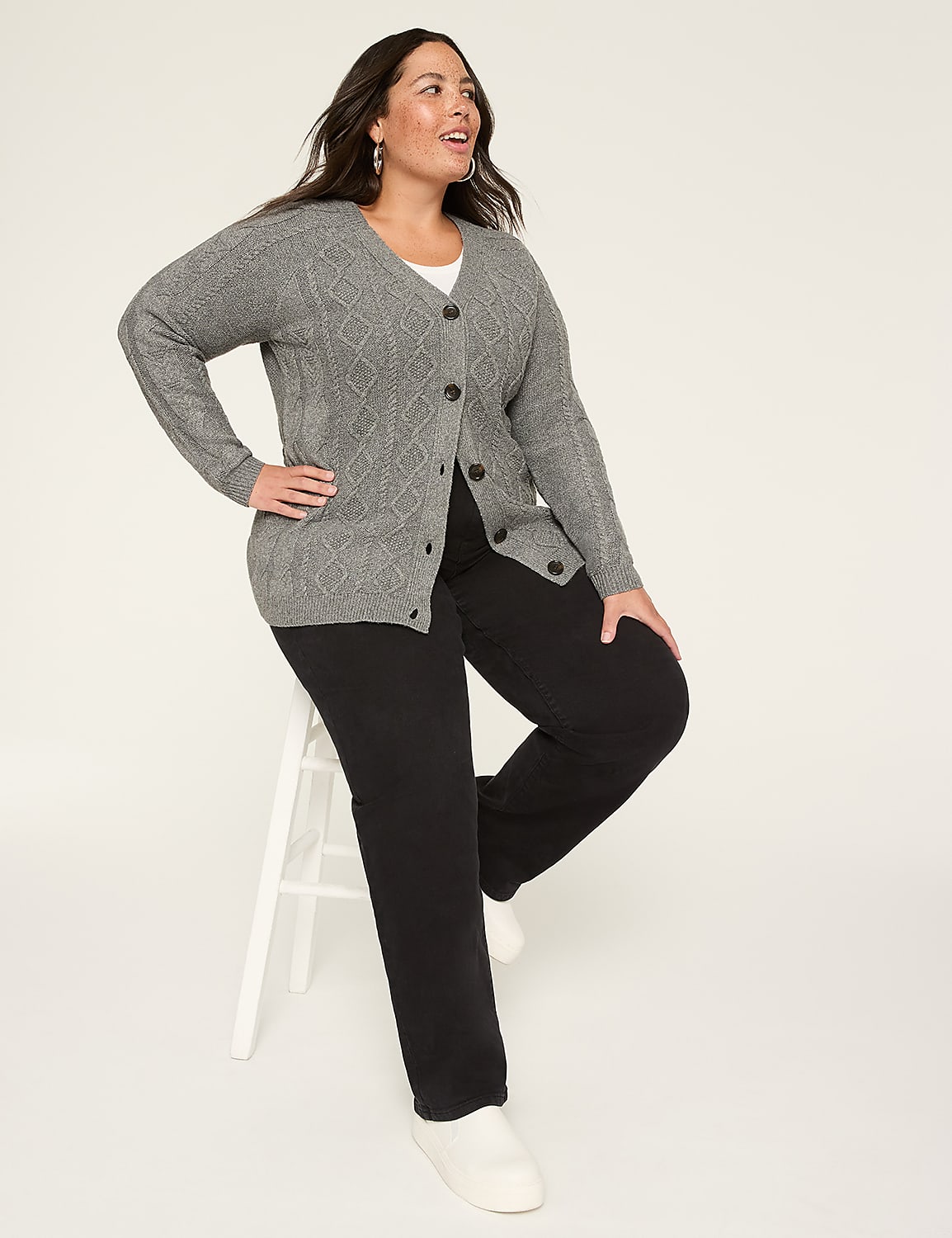 Cable Knit Button-Front Cardigan Product Image 3