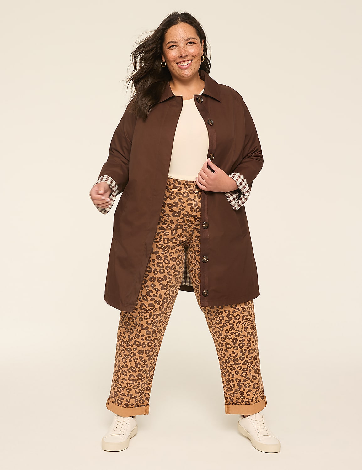 Single-Breasted Gingham-Lined Trench Coat Product Image 1