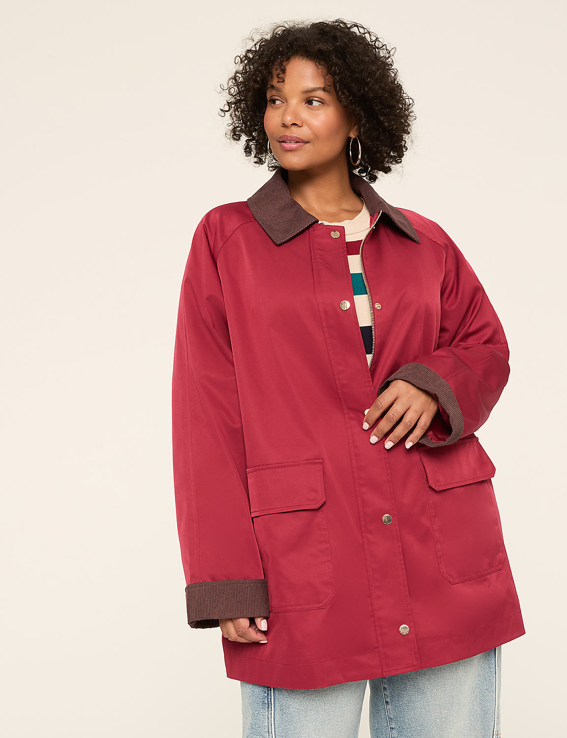 Corduroy-Trim Barn Coat Product Image 1