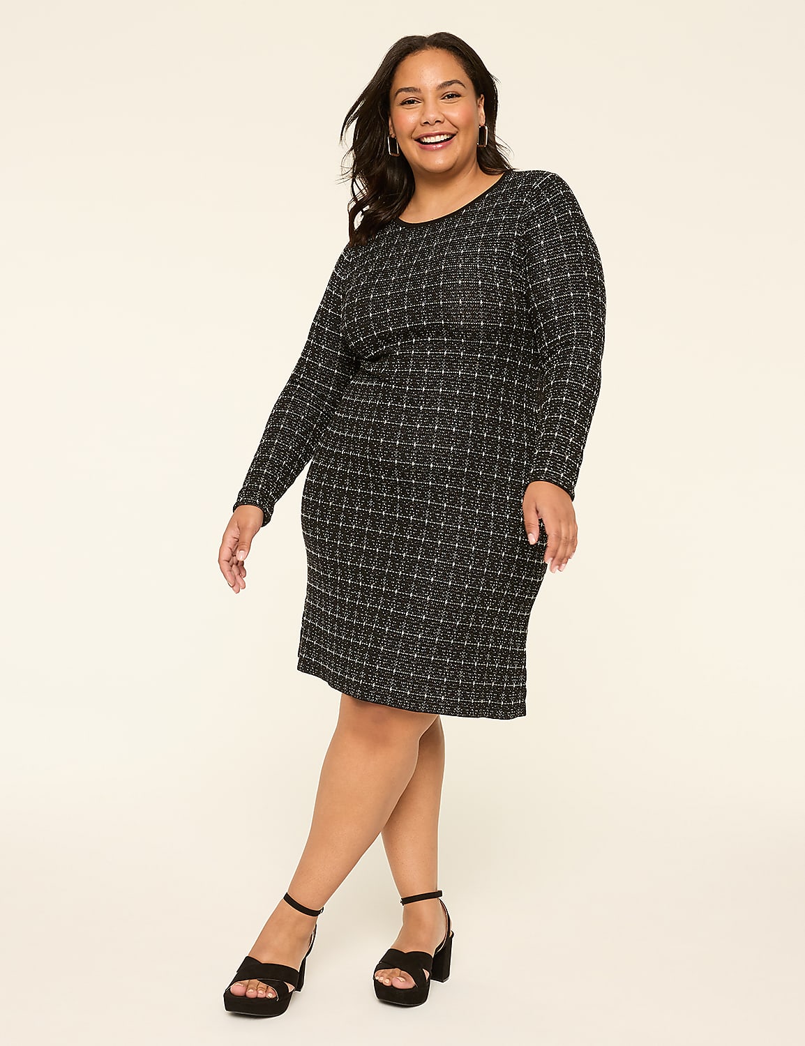 Long-Sleeve Crew-Neck Sweater Dress Product Image 1