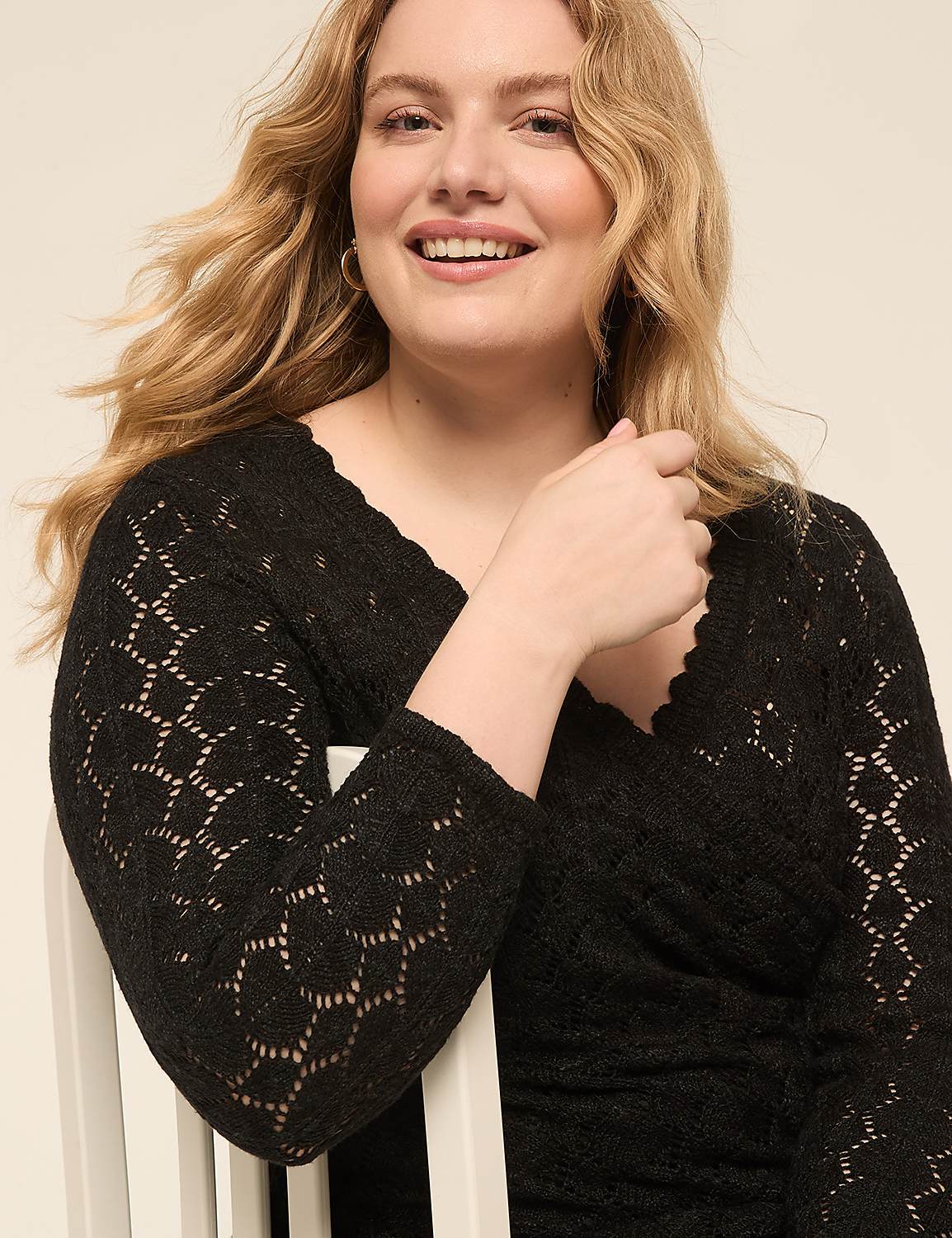 Faux-Wrap Pointelle Sweater Midi Dress Product Image 3