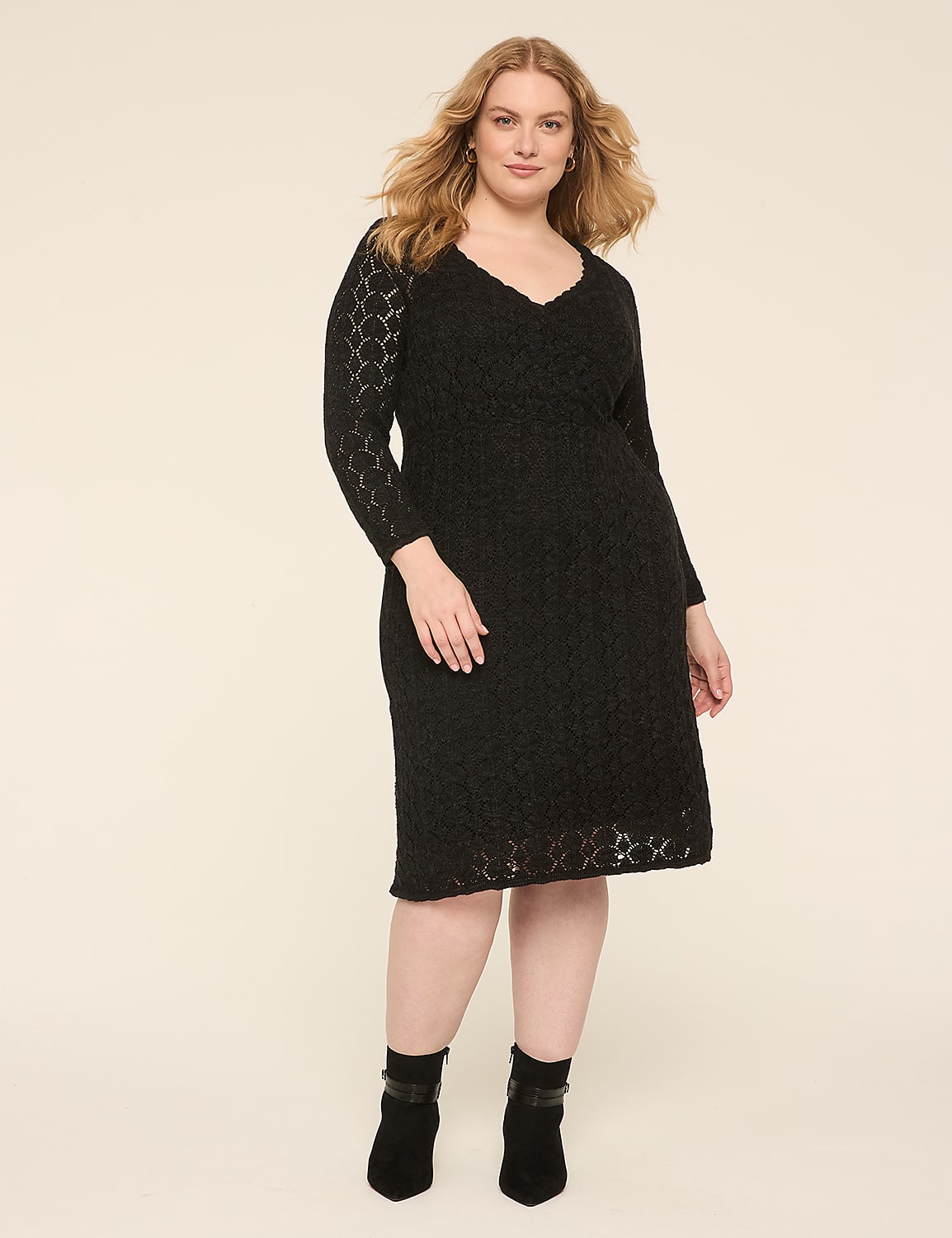 Faux-Wrap Pointelle Sweater Midi Dress Product Image 4
