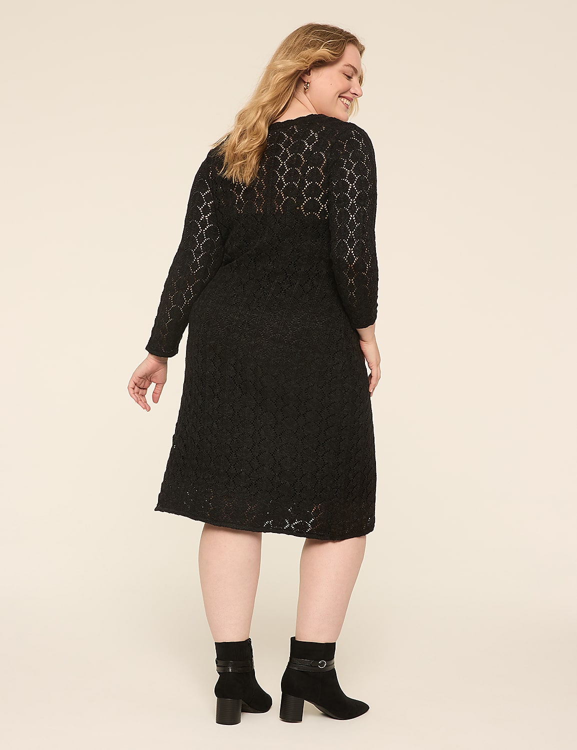 Faux-Wrap Pointelle Sweater Midi Dress Product Image 2