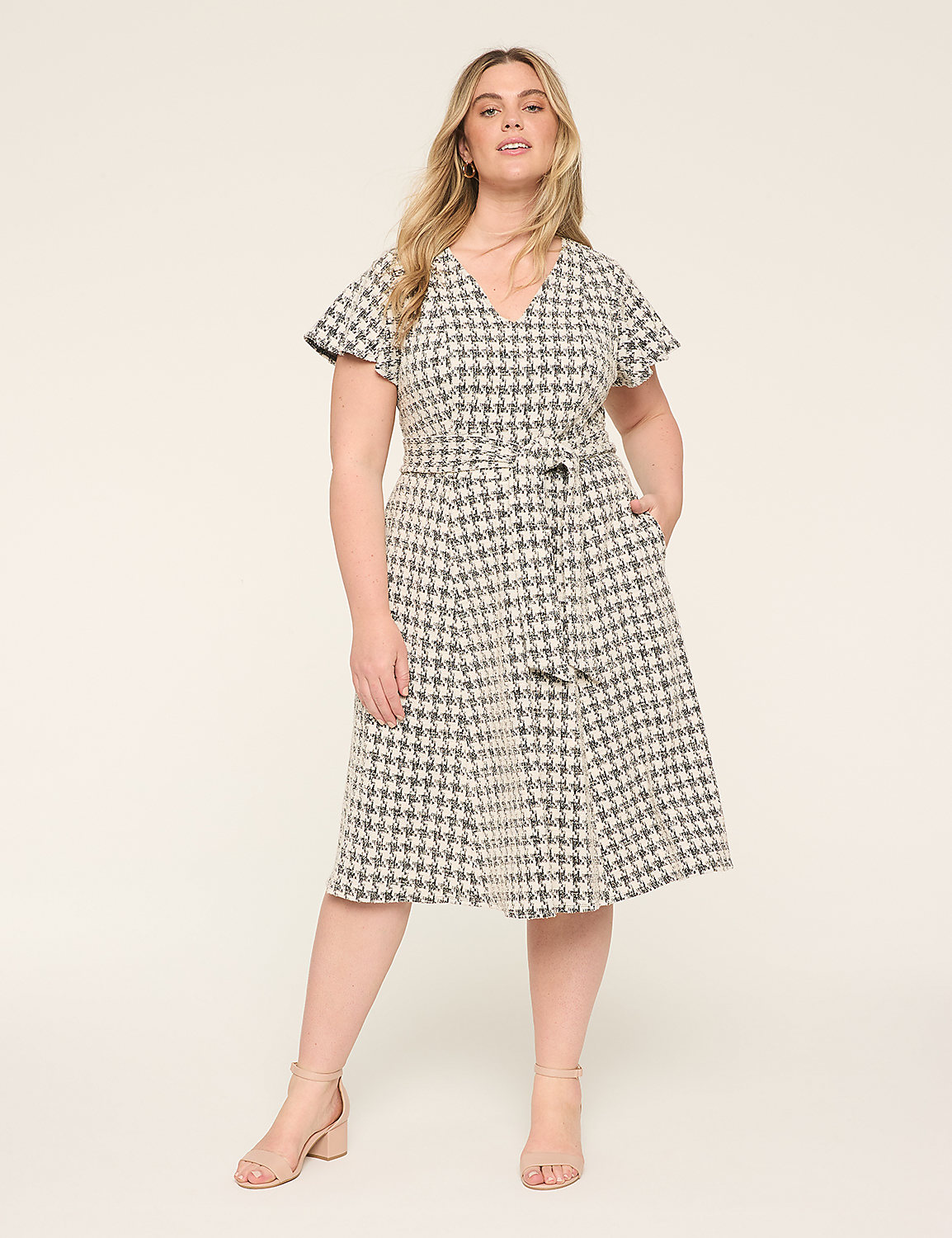Lena V-Neck Level-Hem Jacquard Dress Product Image 1