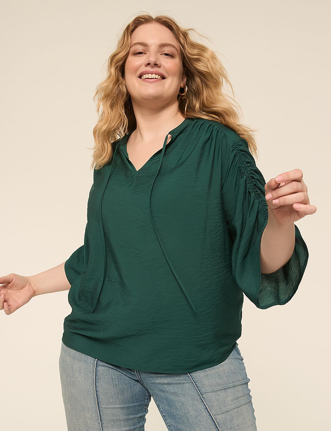 Relaxed 3/4-Sleeve Notch-Neck Popover Product Image 1