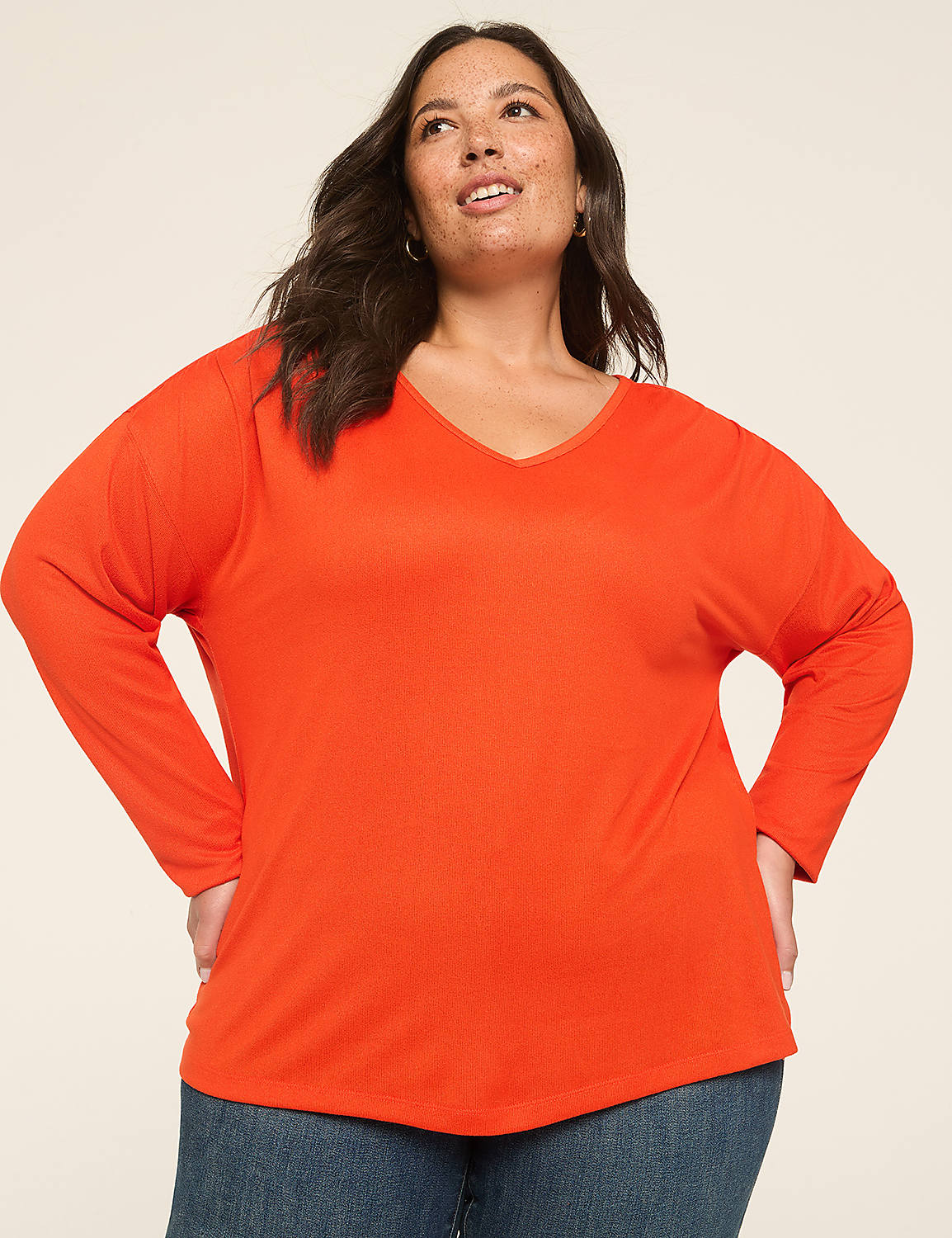 Long-Sleeve V-Neck Hacci Top Product Image 1