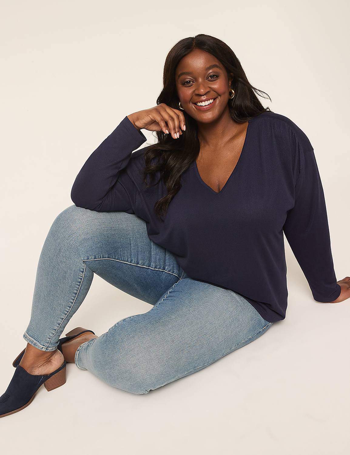 Long-Sleeve V-Neck Hacci Top Product Image 3