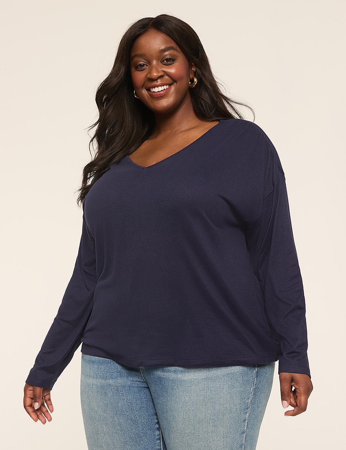 Long-Sleeve V-Neck Hacci Top Product Image 1