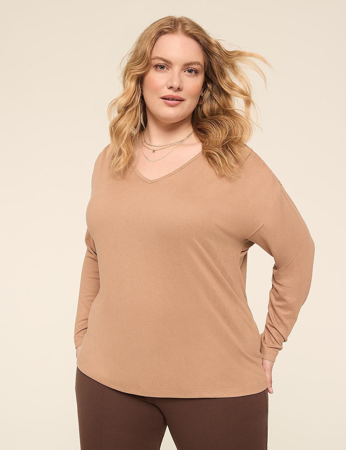 Long-Sleeve V-Neck Hacci Top Product Image 1