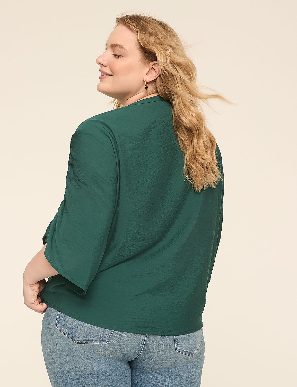 Relaxed 3/4-Sleeve Notch-Neck Popover Product Image 2