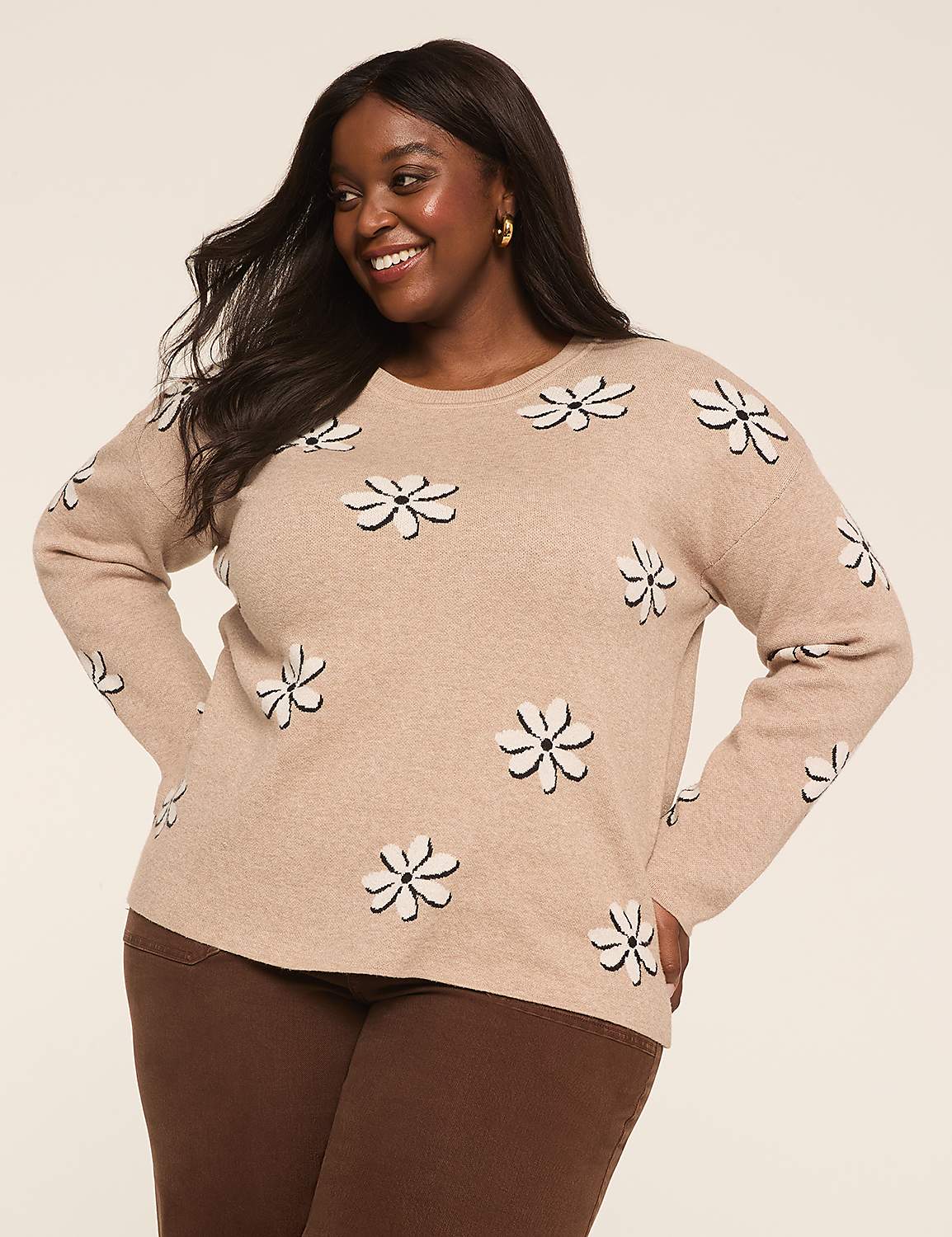 Daisy Crew-Neck Pullover Sweater | LaneBryant