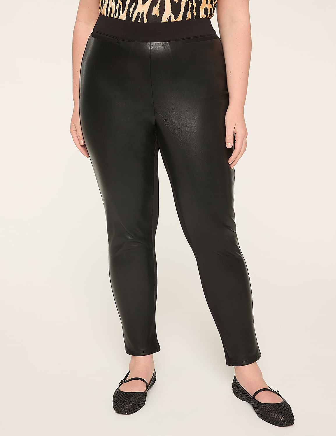Faux-Leather & Ponte Pull-On High-Rise Legging Product Image 1