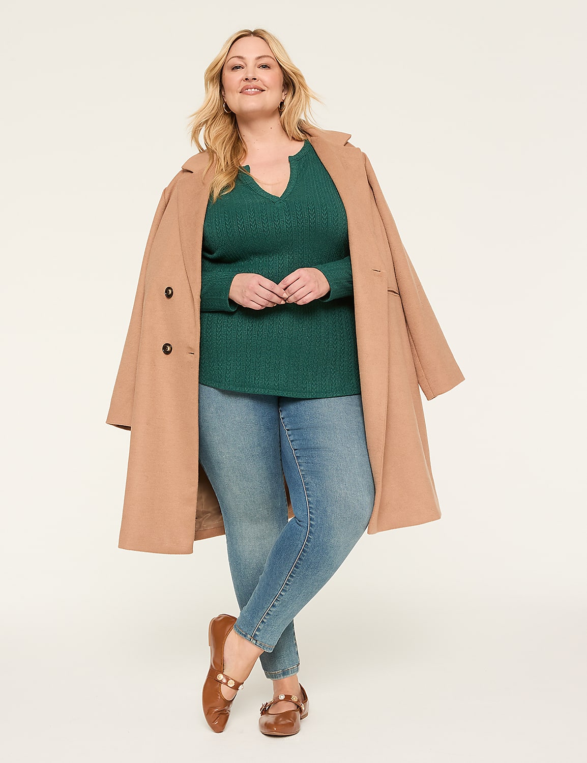 Long-Sleeve V-Notch Neck Tunic Tee Product Image 3
