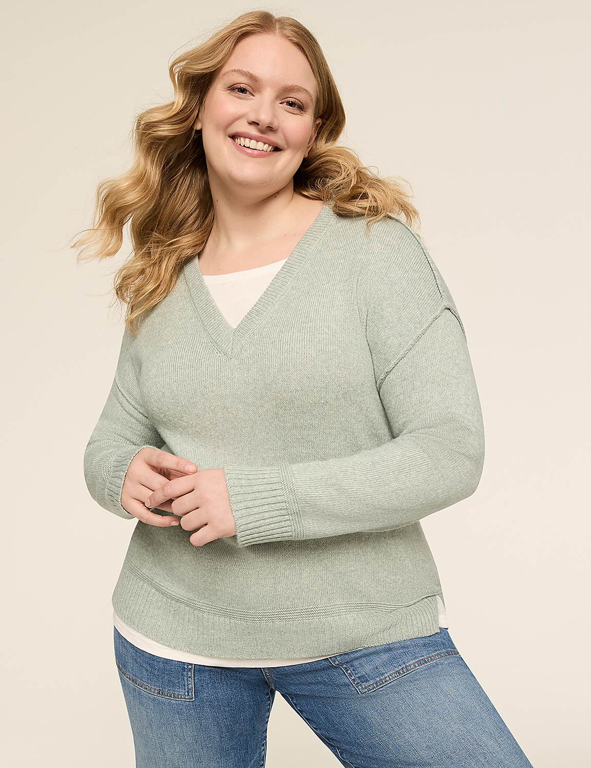 V-Neck Mix-Media Layered Sweater Product Image 1