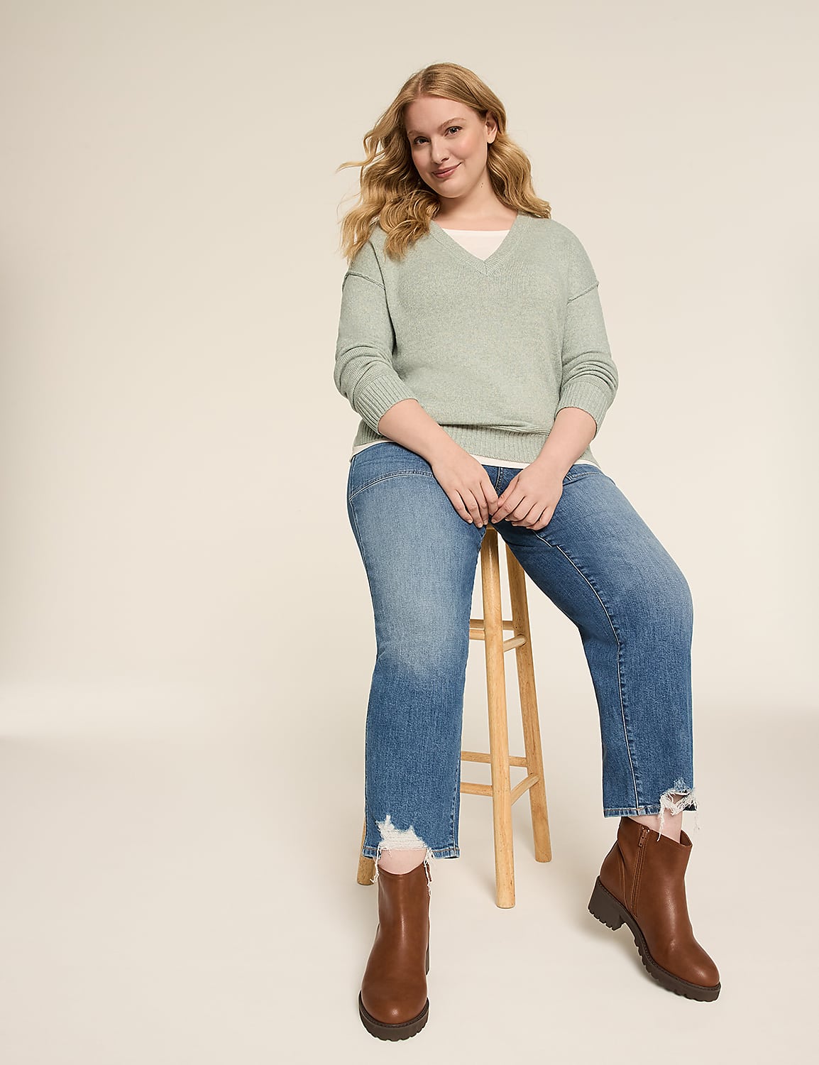 V-Neck Mix-Media Layered Sweater Product Image 3