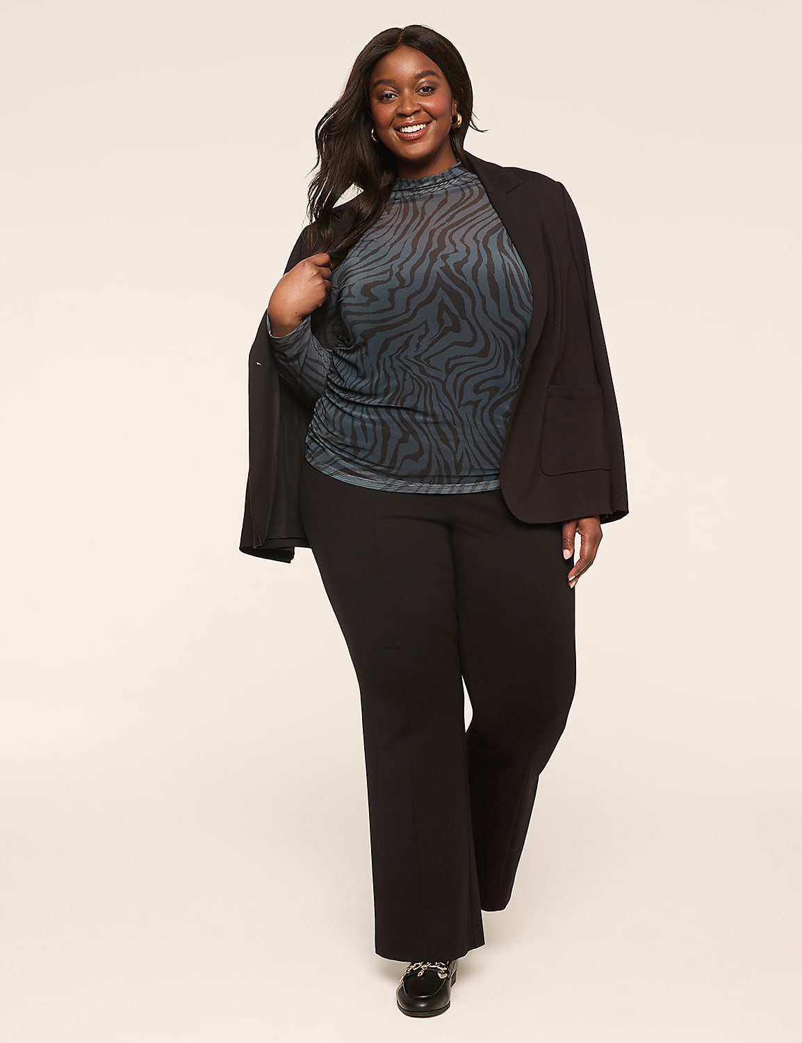Mesh Mock-Neck Side-Ruched Top Product Image 3