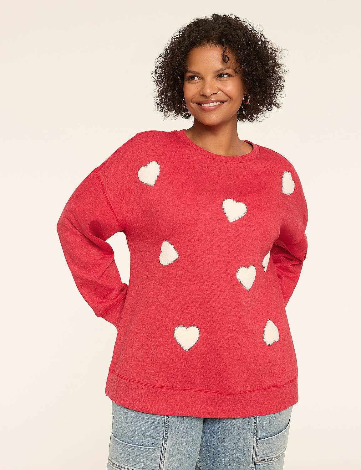 Chenille & Sequin Heart Graphic Sweatshirt | LaneBryant