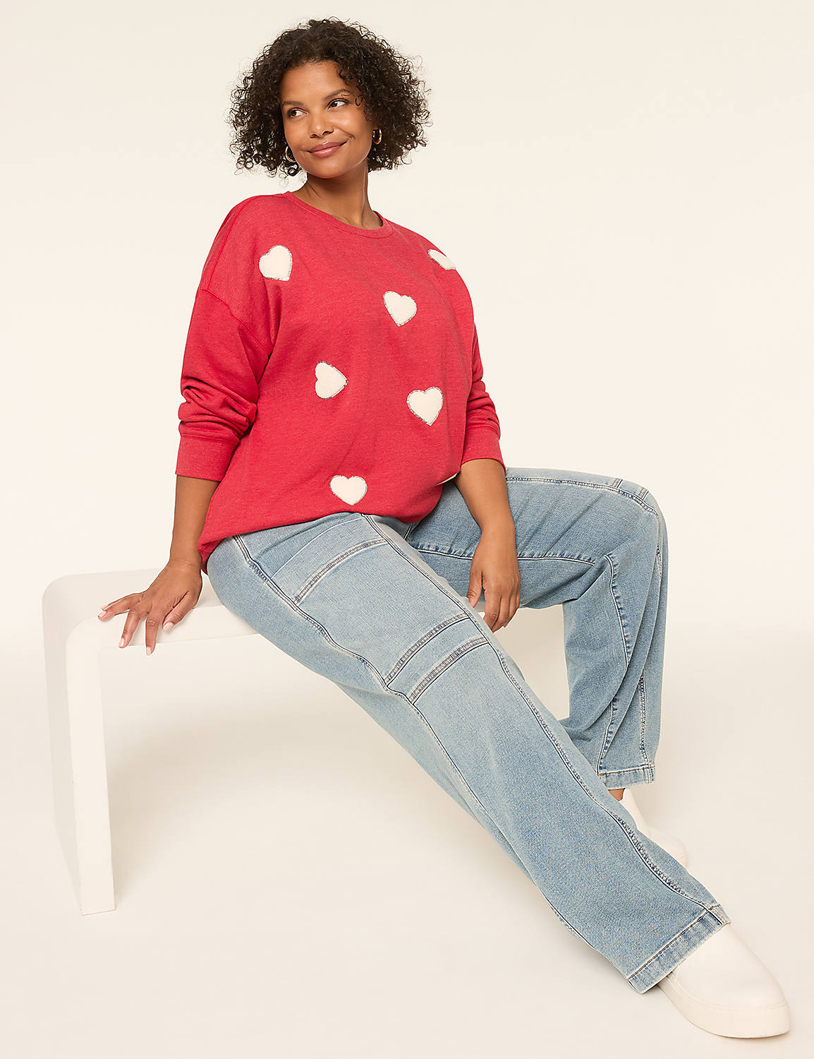 Chenille & Sequin Heart Graphic Sweatshirt | LaneBryant