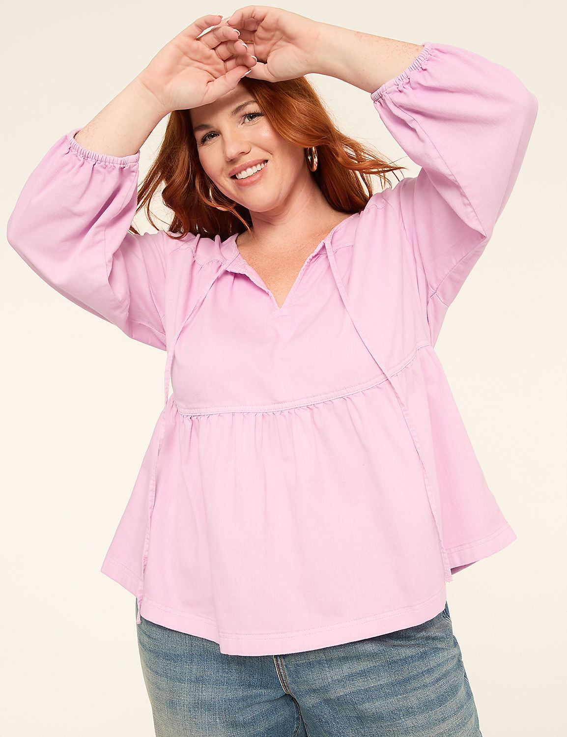 Bracelet-Sleeve Babydoll Blouse Product Image 1