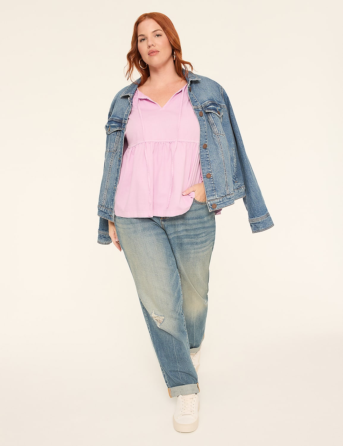 Bracelet-Sleeve Babydoll Blouse Product Image 3
